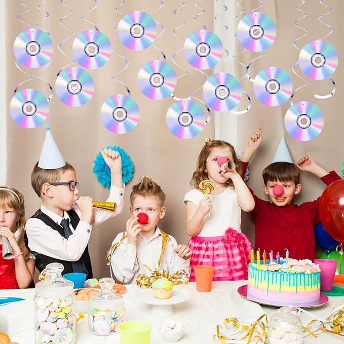 32Pcs 90's Party Decorations, Retro Theme Party Hanging Swirls CD Disco Cutout Wall Decor Sign for Music Party Y2k 1990's 2000s Birthday Dance Party Favors Supplies