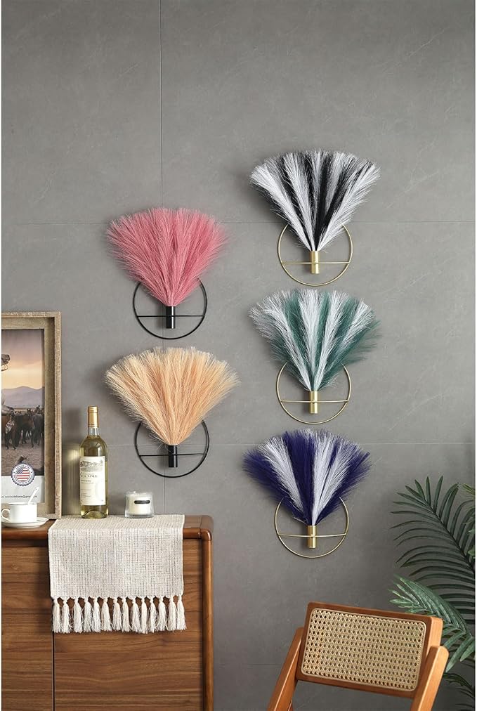 Pretty Jolly Boho Wall Decor - Mounted Metal Hanging Artificial Pampas Display for Living Room, Bedroom, Bathroom, Dining Room - Plant Art 2 Pack