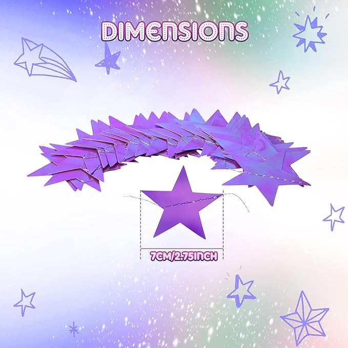 Patelai Glitter Star Garland Banner 2026 Graduation Decor 130 Feet Star Hanging Banner Twinkle Backdrop for Party Birthday Classroom Wedding Supplies(Holographic Purple)