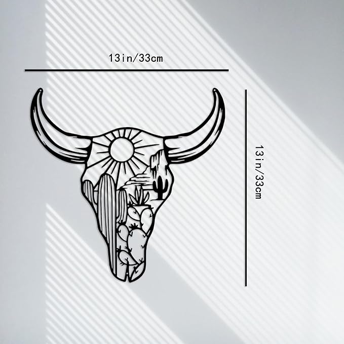 RESACO Cow Skull Metal Wall Art Western Wall Decor Western Bathroom Decorations Southwestern Decor Desert Wall Sculptures for Living Room Bedroom Indoor Outdoor (Black 13in x13in)