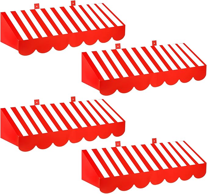 Tallew 4 Pcs 3D Circus Awning Wall Decoration Carnival Awning for Halloween Carnival Theme Party Classroom Decorations(Red and White)