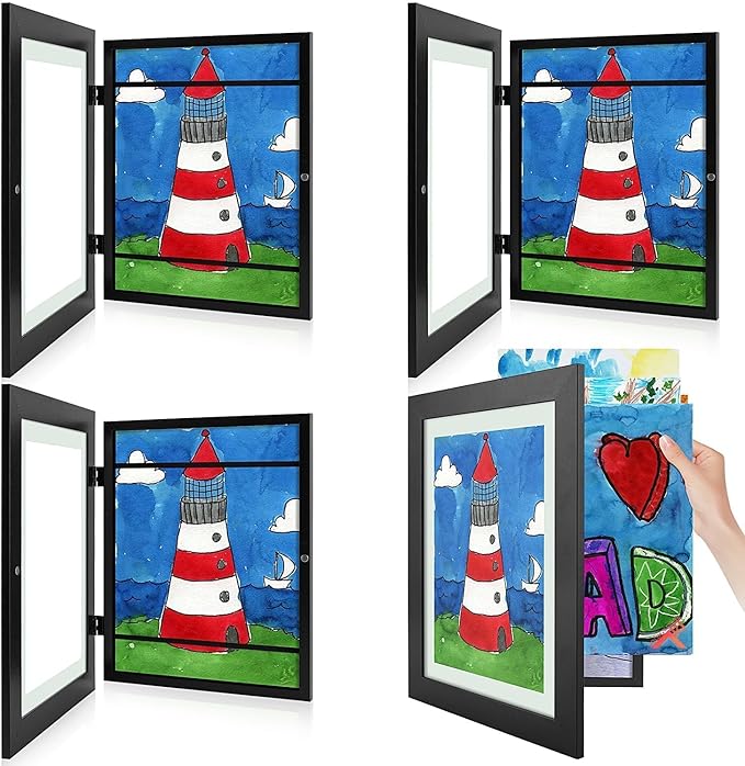 Golden State Art, 9x12 Kids Art Frames, Front-Opening Picture Frame Great for Kids Drawings, Artworks, Children Art Projects, Schoolwork, Home or Office (Black, Set of 4)