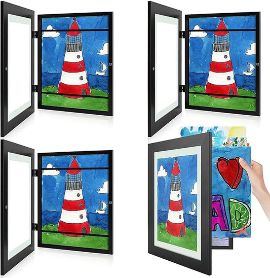 Golden State Art, 9x12 Kids Art Frames, Front-Opening Picture Frame Great for Kids Drawings, Artworks, Children Art Projects, Schoolwork, Home or Office (Black, Set of 4)