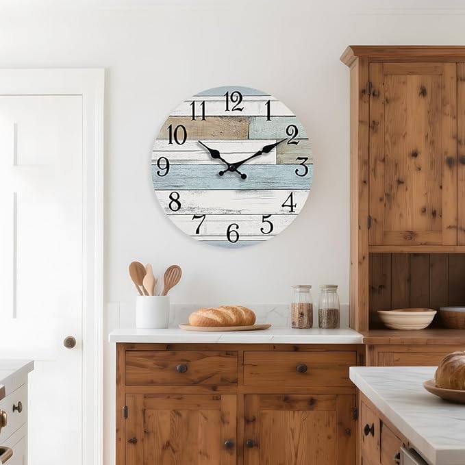 Wall Clock Battery Operated 18 Inch Large Silent Non Ticking Coastal Design Country Rustic Retro Decorative for Bathroom Kitchen Living Room Bedroom