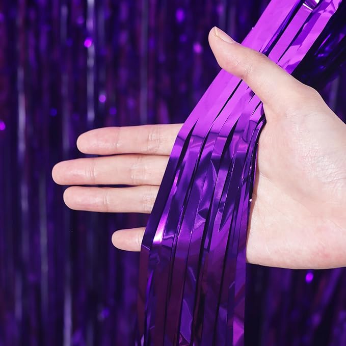 3.3 x 6.6 ft Foil Fringe Backdrop Curtains, Tinsel Streamers Party Decorations, Fringe Backdrop for Birthday, Baby Shower, Gender Reveal, Graduation (9, Purple)