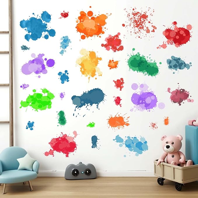 Colorful Paint Splatter Wall Stickers - Graffiti Painting Splotches Wall Decals - Nursery Kids Baby Girls Boys Room Daycare Kindergarten Playroom Classroom Wall Decor