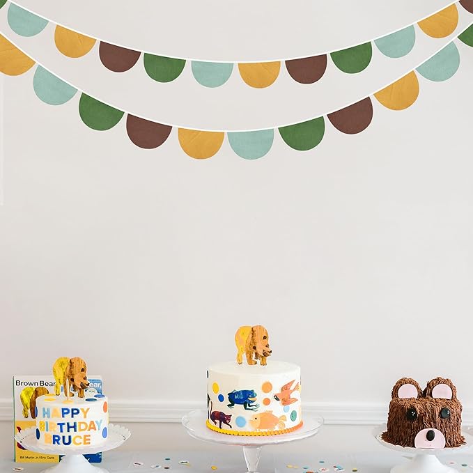 2 Sets of Yellow Green Brown Half Round Banner 24Pcs Nursery Garland Flags Fabric Semicircle Streamers for Kids Jungle Safari Woodland Camping Birthday Baby Shower Party Decorations Baby Room Decor