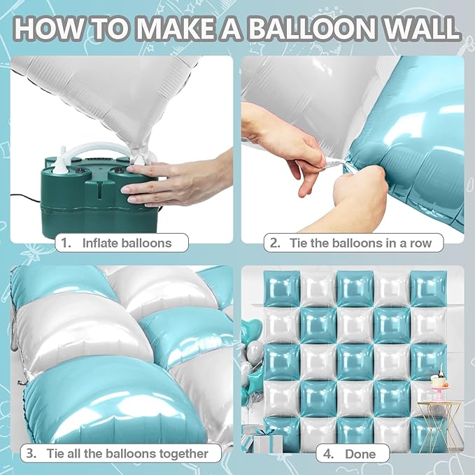 NISOCY 25PCS Pearl White and Light Blue Square Foil Balloons Wall Backdrop Double Sided Blue and White Balloons Arch Kit for Bridal Baby Shower Wedding Engagement Birthday Theme Party Decorations