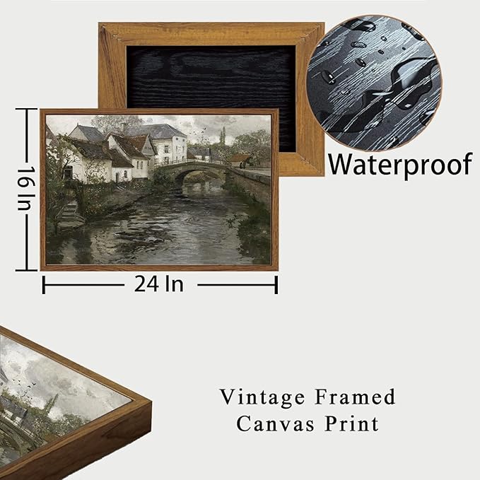 OIQArtOIQ Vintage Landscape Canvas Wall Art Framed Natural Scenery Painting Artwork Prints France Country Wilderness Farmhouse Decor Pictures Kitchen Bedroom Living Room Bathroom