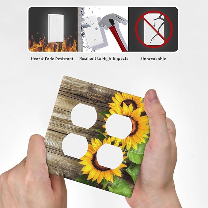 Outlet Covers Sunflowers Rustic Wood 2 Gang Double Duplex Decorative Light Switch Covers Electrical Wallplates Socket Faceplate For Farmhouse Cabin Decor