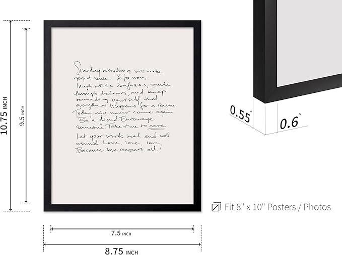 Poster Master Vintage Motivational Poster - Unique Print - Because Love Conquers All, Minimalist, Letter, Aesthetic - Gift for Artist, Friend - Wall Decor for Home, Office, 8x10 Black Framed