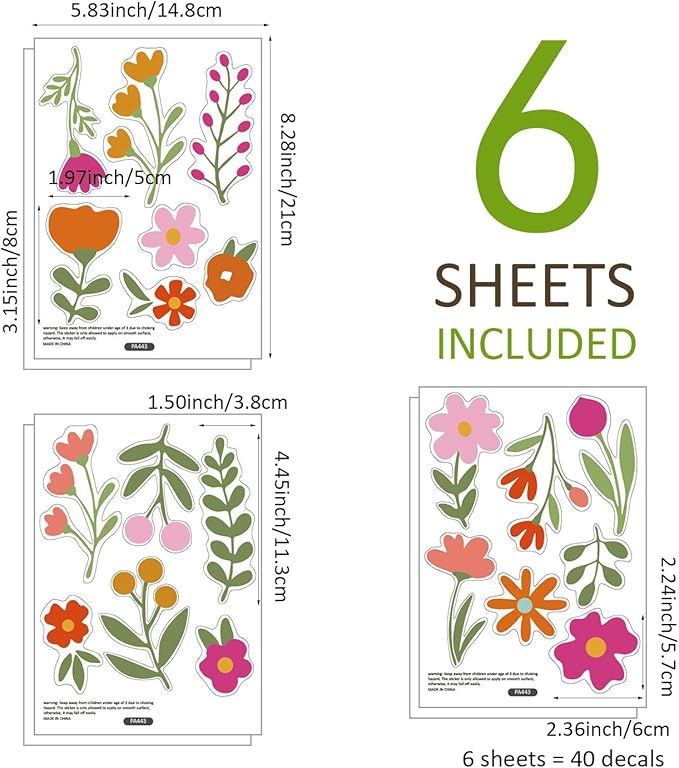 QUCHENG Boho Wall Stickers Girls Bedroom Removable Wall Decals Nursery Kids Room Decor Vinyl Murals DIY Cute Decorations 6 Sheets
