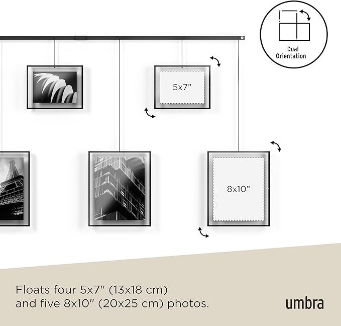 Umbra Exhibit Picture Frame Gallery Set, Adjustable Wall Collage Displays Nine Photos (Four 5x7 and Five 8x10), Set of 9, Black