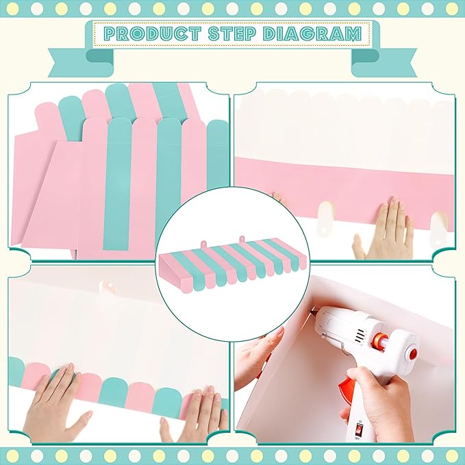 Boao 4 Pack Pink Green Christmas Awning Decoration 3D Stripe Cardboard Awning Colorful Party Wall Decor Pastel Party Favors for Xmas Lemonade Stand Bakery Ice Cream Truck Bulletin Board Decor
