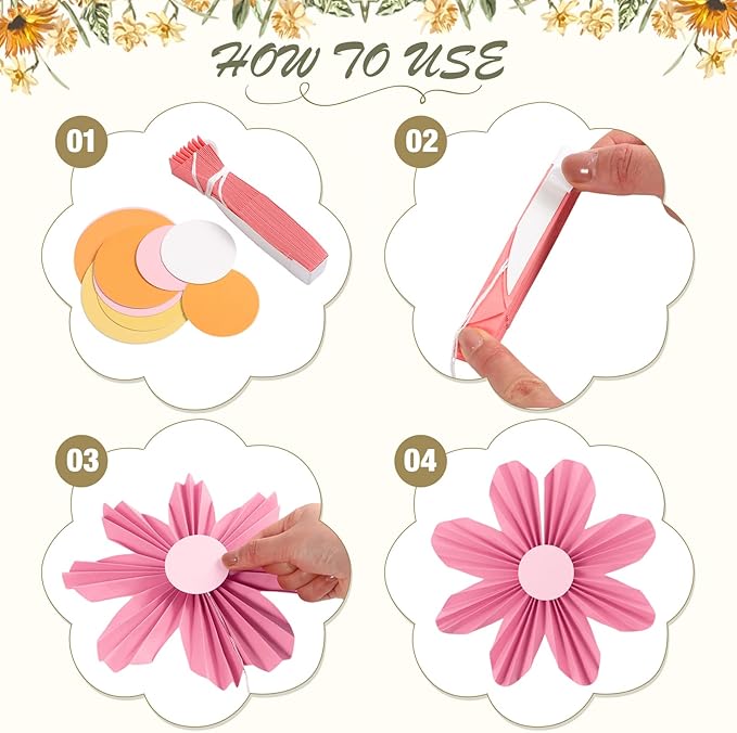 Containlol 12 Pcs Paper Flowers Decorations for Wall Sunflower Daisy Paper Fans Classroom Decoration 3D Floral Hanging Fans for Birthday Wedding Baby Shower Spring Decor(Multicolour,Hippie)