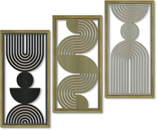 Putuo Decor Modern Minimalist Wall Decor Set of 3, Black Brown Gray MDF Cut-Out Geometric Line Panels, Abstract Vertical Art for Living Room Bedroom Office Wall Art