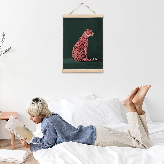 LZYRF Hot Pink Cheetah Wall Art Poster Framed, Cheetah Print Room Decor, Emerald Green Trendy Fashion Leopard Animal Canvas Prints Wall Decor for Home Girls Bedroom Dorm Apartment, 12x16 Inch