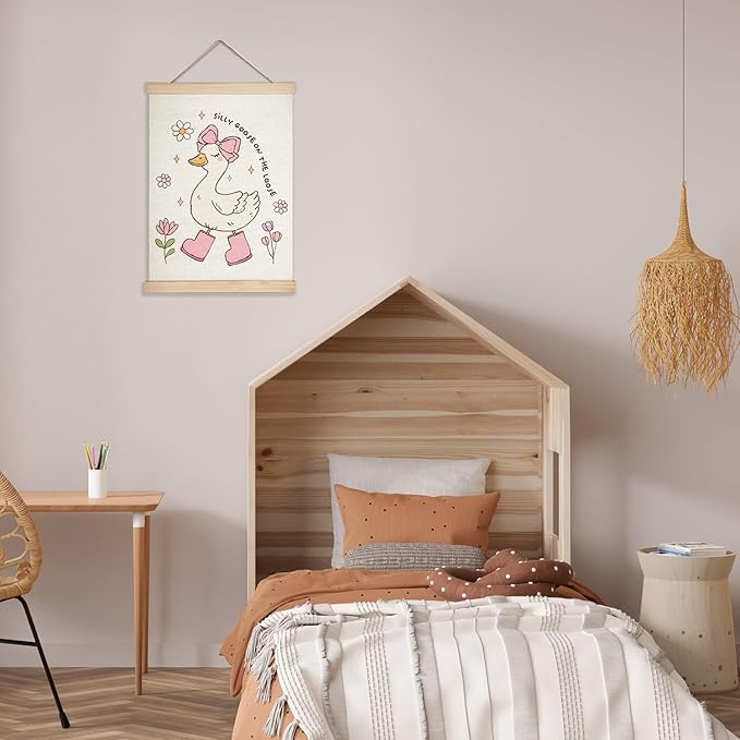 LZYRF Silly Goose On The Loose Wall Art, Coquette Pink Bow Floral Aesthetic Goose Canvas Prints Wall Decor for Girls Room Bedroom Dorm Nursery Playroom, 12x16 Inch