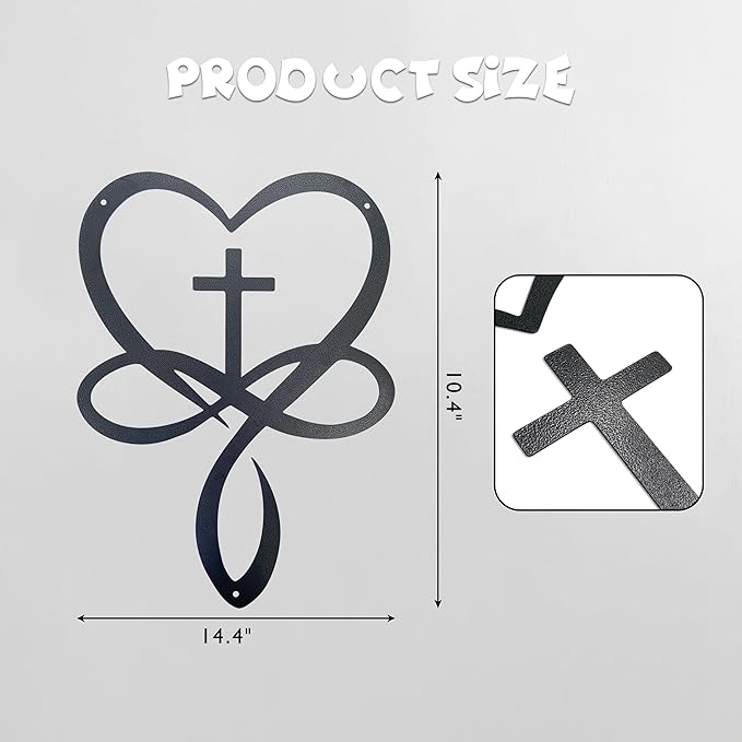 Metal Infinity Heart Cross Wall Decor, Unique Cross Decorative Wall Art, Heart And Love Sign Wall Plaques, Love Gift For Adult Home Wedding, Decor Room Bedroom Living Room Decoration（Black Iron Vein)