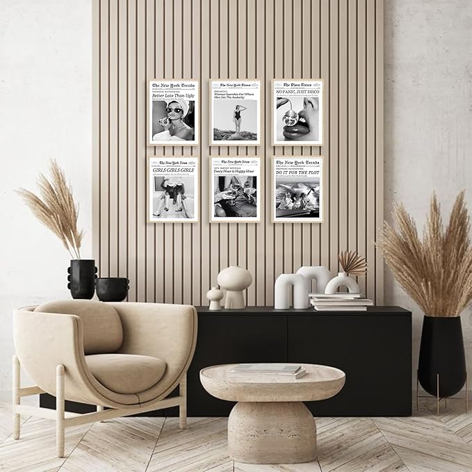 TWNSLLA Trendy Newspaper Wall Art Woman Searches For Where Men Get The Audacity Posters Prints,New York Times Wall Art Canvas,Vintage Bart Cart Decor Retro Girl Dorm Room Decor Aesthetic,8x10inchx6pcs,Unframed