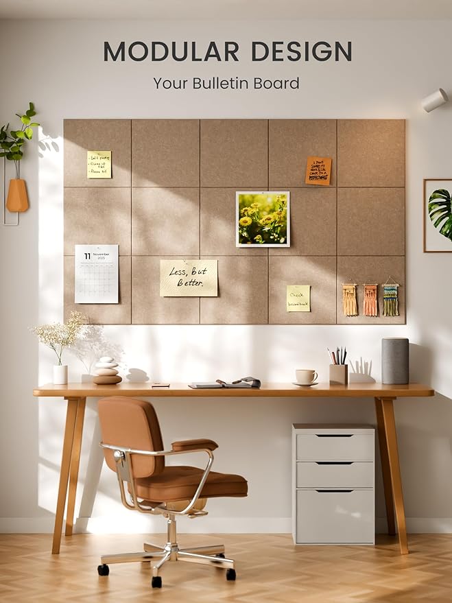 Bumusty Large Cork Board 48" x 36" Alternative - 12 Pack Felt Wall Tiles with 70 Safe Removable Adhesive Tabs, 30 Pushpins, Cork Boards for Walls Pin Board Bulletin Board Office Decor (Taupe)