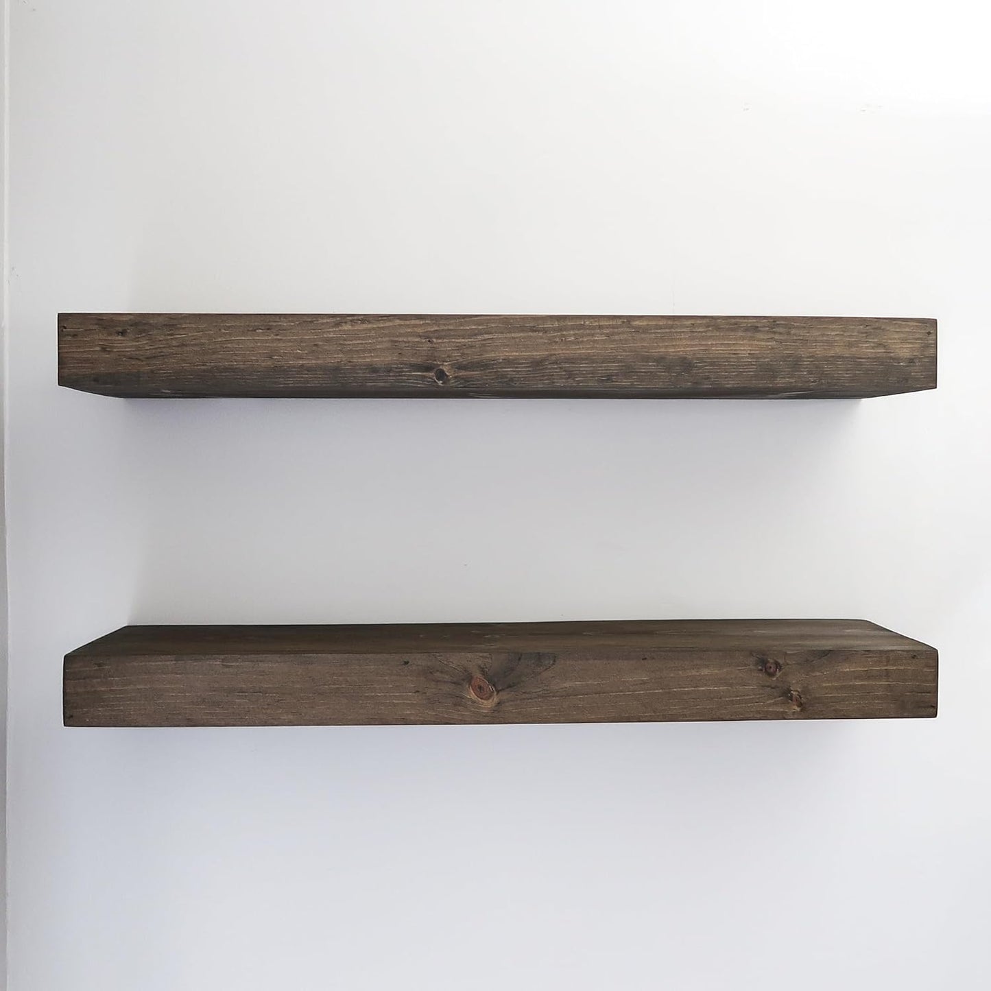 Modern Floating Shelves 3 Inches Thick for Wall, Wide Shelves for Kitchen, Living Room, Bedroom, and Bathroom, Natural Pine Wood, Rustic Wooden Shelf, (Set of 2) (Jacobean, 48Lx3Hx6D)
