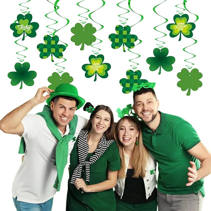 St-Patrick's Day Decorations Banner Streamers - 20Pcs Green Shamrock St. Saint Patricks Day Baby Shower Decorations Hanging Swril Garland,Irish Birthday Party Lucky Window Decor Supplies Burgleda