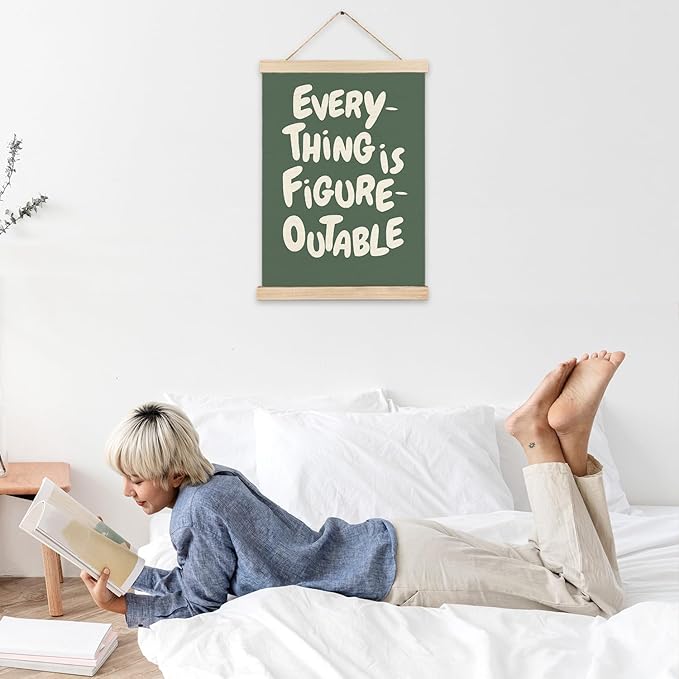 LZYRF Everything is Figureoutable Inspirational Wall Art Poster Framed, Retro Green Positive Affirmations Canvas Prints Wall Decor for Home Office Classroom, 12x16 Inch