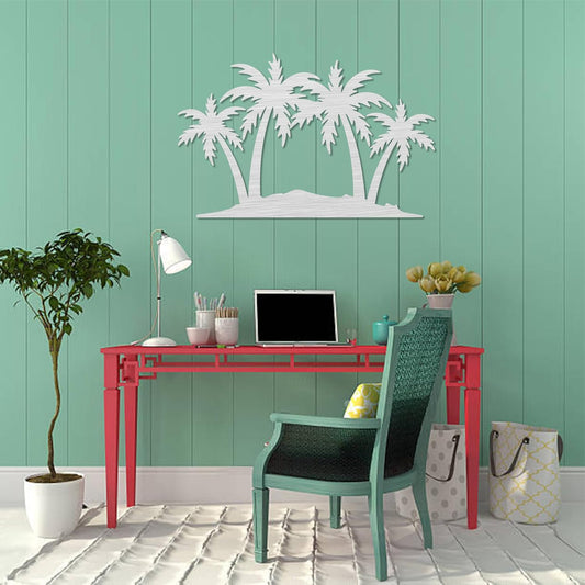 METALPLEX Palm Tree Metal Wall Art - Durable And Rust-free Indoor & Outdoor Aluminum Composite Wall Decor - Home Decor For Living Room And Bedroom - Silver (23"x14.7")