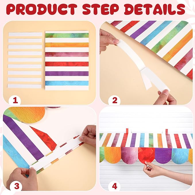 Tallew 4 Pcs 3D Circus Awning Wall Decoration Carnival Awning for Carnival Theme Party Classroom Decorations(Mixed Color and White)