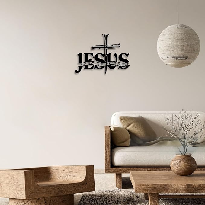Cross Jesus Truth Metal Wall Decor - Religious Spiritual Faith Room Decor Black Wall Art Home Decor for Living Room, Bathroom, Bedroom, Dining Room, Church (Black)