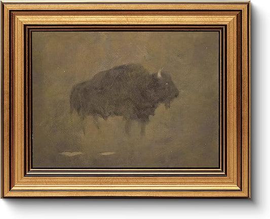 HUARCEY Gold Framed Canvas Wall Art, Retro Bison Picture Decor, Bedroom Bathroom Kitchen Farmhouse Decor, Moody Rustic Vintage Canvas Paintings, 8x10inch