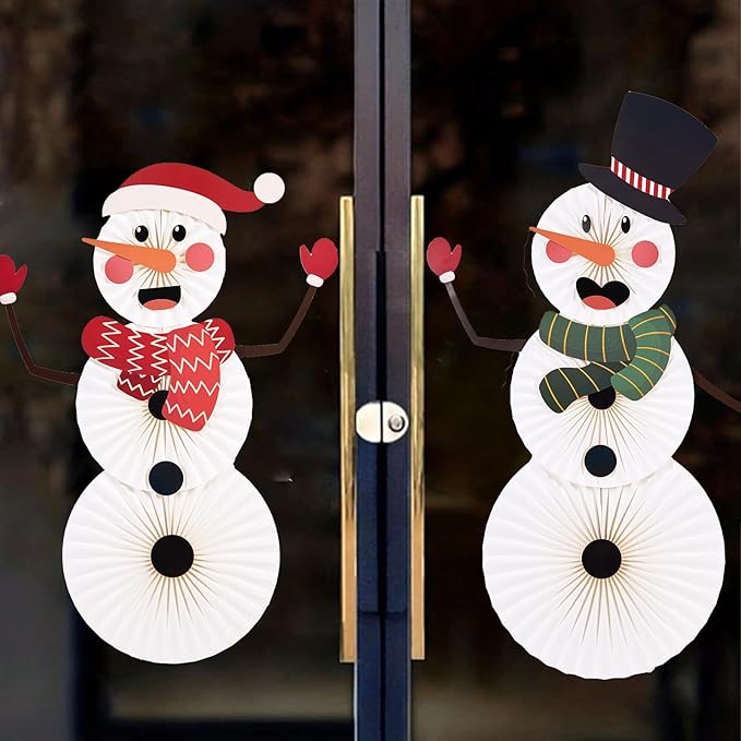 Christmas Hanging Paper Fans Decoration Classroom Christmas Decorations Xmas Bulletin Board Decorations with Fun Snowman for Xmas Holiday Winter Backdrops Wall Party Supply