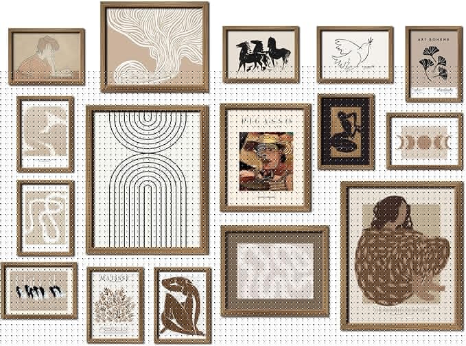 ANERZA 16 PCS Boho Eclectic Wall Art Decor, Abstract Gallery Wall Collage Kit Prints for Bedroom Bathroom, Minimalist Posters for Living Room Aesthetic, Beige and Brown Dorm Home Decor