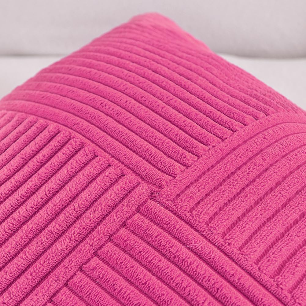 Fancy Homi 2 Packs Hot Pink Long Lumbar Decorative Throw Pillow Covers 12x24 Inch for Couch Bed Sofa, Rustic Farmhouse Boho Home Decor, Soft Striped Corduroy Rectangle Accent Cushion Case 30x60 cm
