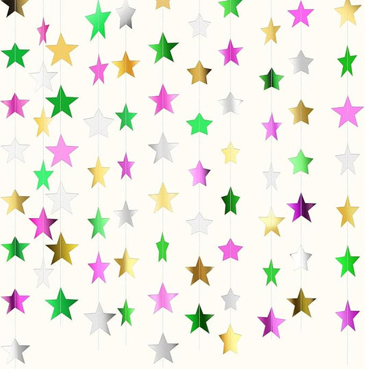 Patelai Glitter Star Garland Banner 2026 Graduation Decor 130 Feet Star Hanging Banner Twinkle Backdrop for Party Birthday Classroom Wedding Supplies(Green,Pink,Gold,Silver)