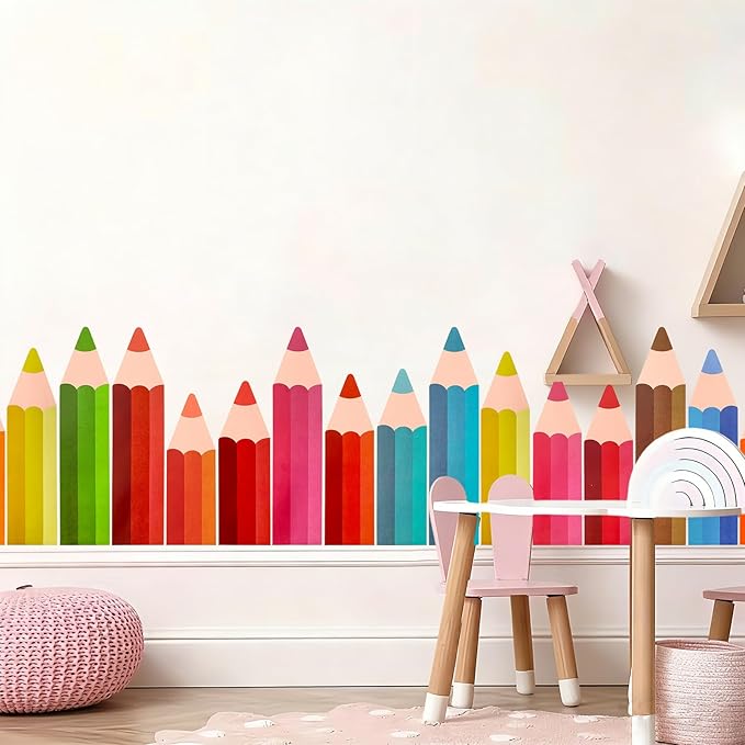 Colorful Pencils Wall Decals, 9 Sheet Color Pencils Wall Stickers Peel and Stick for Playroom Preschool Classroom Decorations