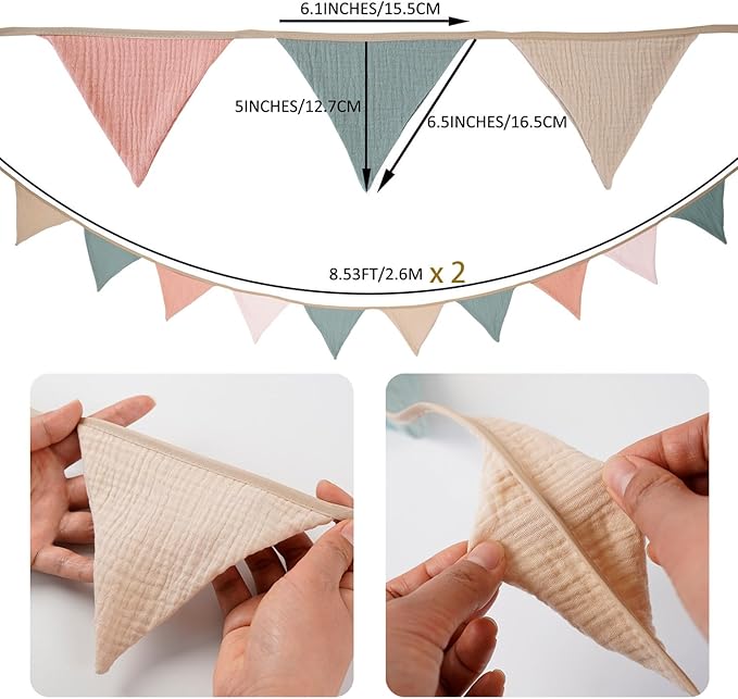 19.6ft Pennant Banner Bunting Flags Multicolor, Garland Triangle Banners Fabric for Boho Shower Wedding Party Decorations Playroom Decor (Pastel 2PCS)