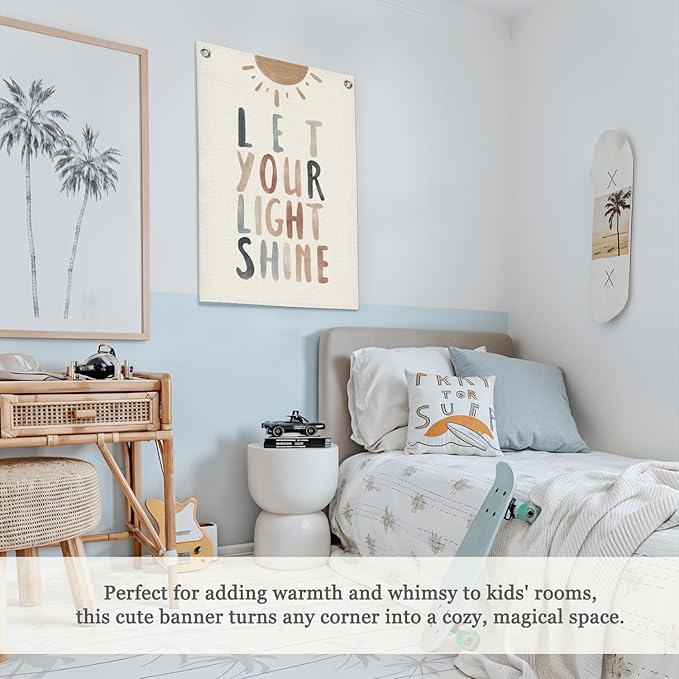 Inspirational Positive Affirmations Wall Decor,Let Your Light Shine for Kids Wall Art Linen Canvas Banner,Positive Wall Decor Hanging Flag for Classroom Playroom Bedroom 18x25 Inch