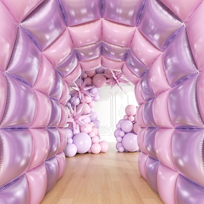 36pcs Pink and Purple Square Foil Balloons Wall Backdrop with 147pcs Balloon Garland Arch Kit, Double Sided Balloons for Princess Birthday Wedding Bridal Shower Baby Shower Party Decorations