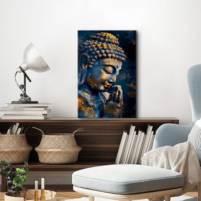 Buddha Wall Art Zen Wall Decor Buddhism Canvas Painting Prints Abstract Buddhist Statue Poster Framed Religious Meditation Artwork for Spa Yoga Living Room Bedroom Bathroom Home Decorations 16x24