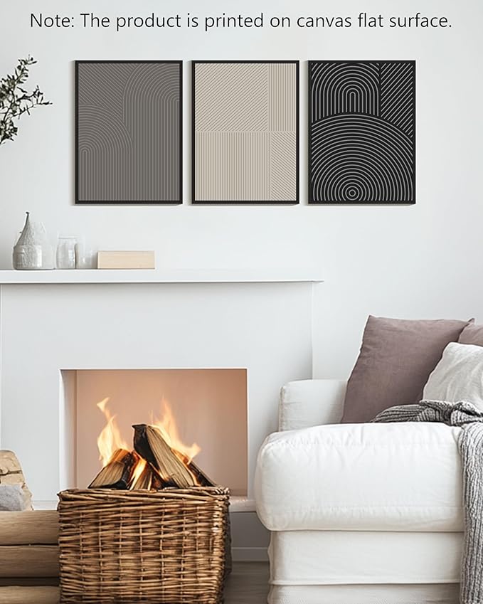 Drsoum Minimalist Abstract Wall Art Framed Modern Boho Neutral Line Wall Decor Mid Century Geometric Artwork Bedroom Living Room 12x16in Black Framed