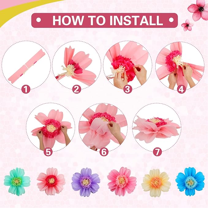 Crowye 24 Pcs Large Colorful Tissue Paper Flowers Decorations 20" Giant Fiesta Craft Crepe Paper Flowers for Wall Decor Backdrop Mexican Wedding Birthday Carnival Party (Colorful)