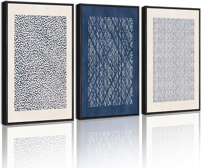 Drsoum Blue Mid-Century Modern Framed Wall Art Minimalist Abstract Boho Wall Decor Geometric Artwork Kitchen Dining Room 11x14in Black Framed