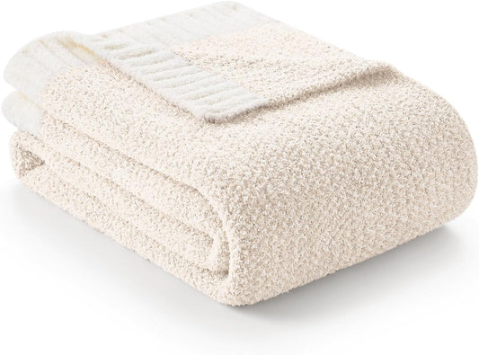 Snuggle Sac Buttery Ivory Bedding Blankets Twin Size 60x80, Super Soft Blankets Warm Cozy Knit Fuzzy Plush Blanket for Sofa, Bed, Living Room, Heather Ivory, 60x80 inches