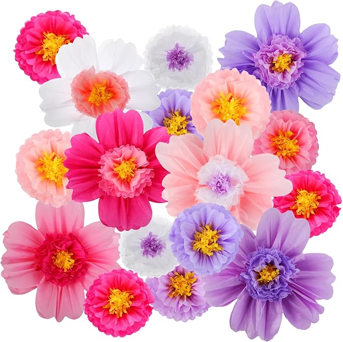Crowye 24 Pcs Large Colorful Tissue Paper Flowers Decorations 20" Giant Fiesta Craft Crepe Paper Flowers for Wall Decor Backdrop Mexican Wedding Birthday Carnival Party (Bright Color)