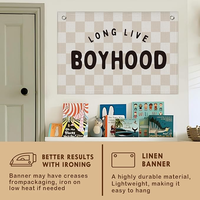 Lacama Long Live Boyhood Boys Room Decor Nursery Decor, Linen Banner Wall Hanging Banner Flag for Boys Bedroom Decor Toddler Boy Room Nursery 30x20 In