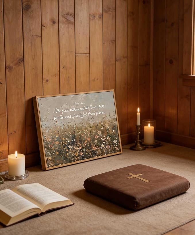 Framed Christian Floral Scripture Canvas Wall Art Wildflower Meadow Bible Verse Wall Decor Picture Isaiah Religious Faith Art Poster Print for Living Room Bedroom Decoration 12x16in