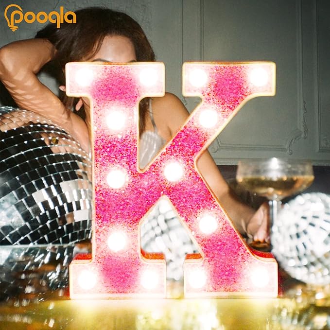 Pooqla LED Marquee Letter Lights, Pink Glitter Light Up Letters Alphabet Sign Battery Powered Night Light, Birthday Party Wedding Girls Gifts, Christmas Room Dorm Bedroom Decoration, Pink Letter Z