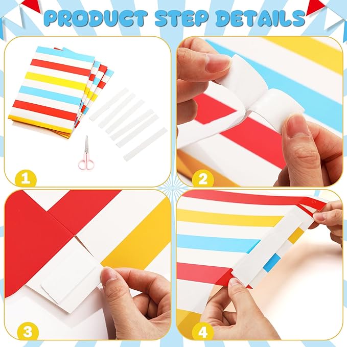 Tallew 4 Pcs 3D Circus Awning Wall Decoration Carnival Awning for Halloween Carnival Theme Party Classroom Decorations(Red, Yellow, Blue and White)